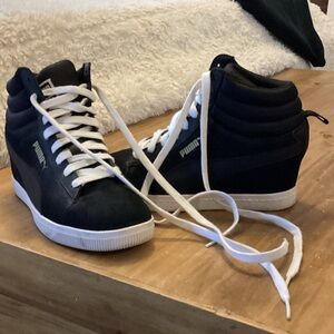 Puma Women's Black and White Heeled High-Top Sneakers